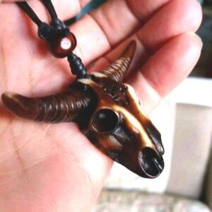 Hand CRAFTED UNISEX horn head adjustable necklace